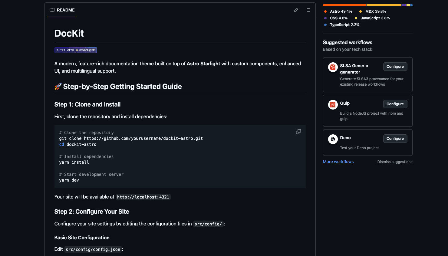 A structured getting-started guide in a developer docs UI
