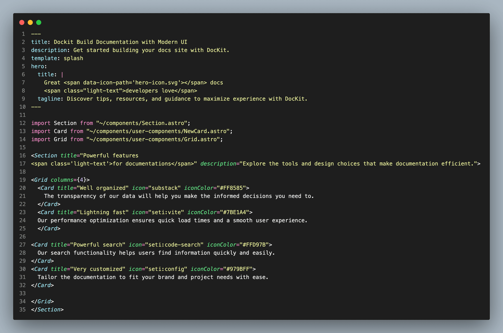 Project configuration cards inside a modern developer workspace